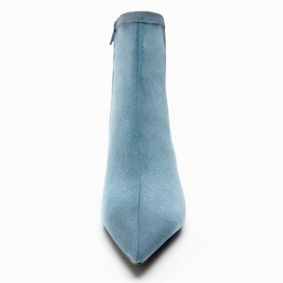 ZARA Denim Blue Pointy Toe Heeled Ankle Booties NWT - Picture 4 of 12
